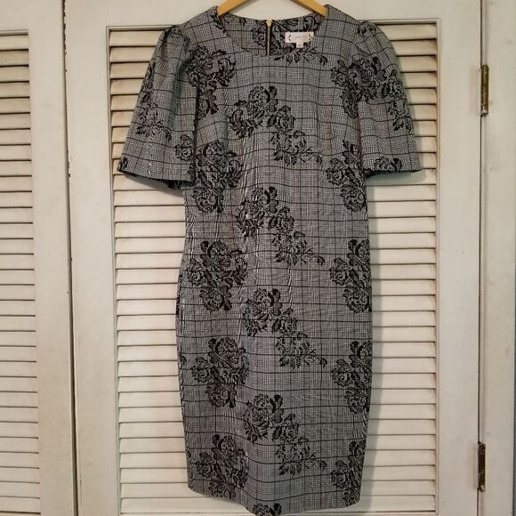 Nanette Lepore B/W Plaid + Floral Dress 6 - Picture 1 of 8